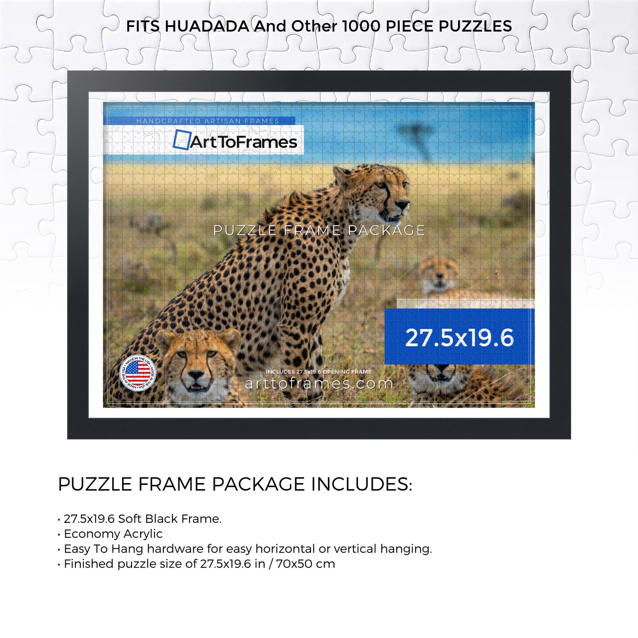 ArtToFrames 27.5x19.6 INCH / 70x50 CM Puzzle Frame for 1000 piece Puzzles.This 1.25 Inch Custom MDF Frame for Puzzles Comes with Economy Acrylic, Available in Multiple Colors